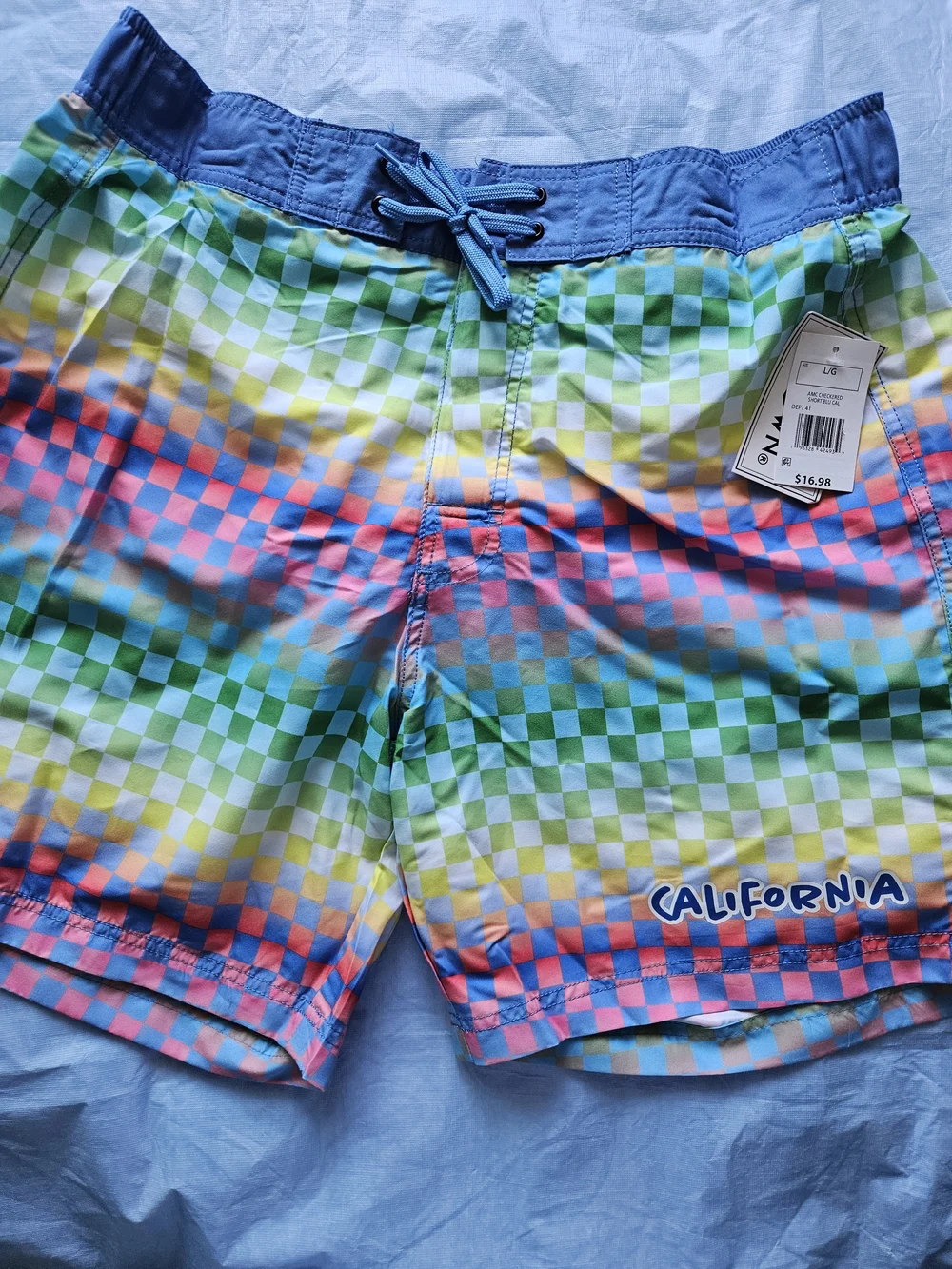 California Men's Multicolor Check Swim Trunks - Blue Waistband